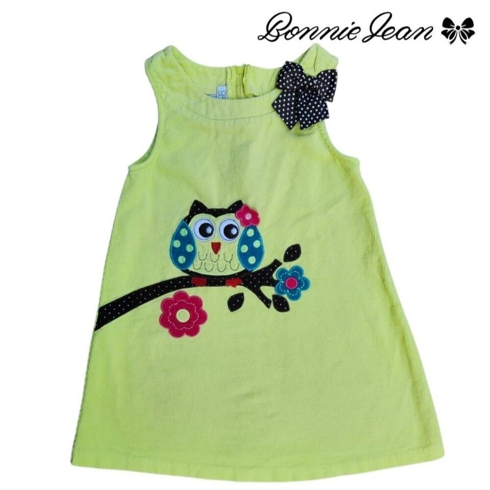 Bonnie Jean Little Girls Summer Dress Lime Green Sleeveless Owl/ Floral Size 4T